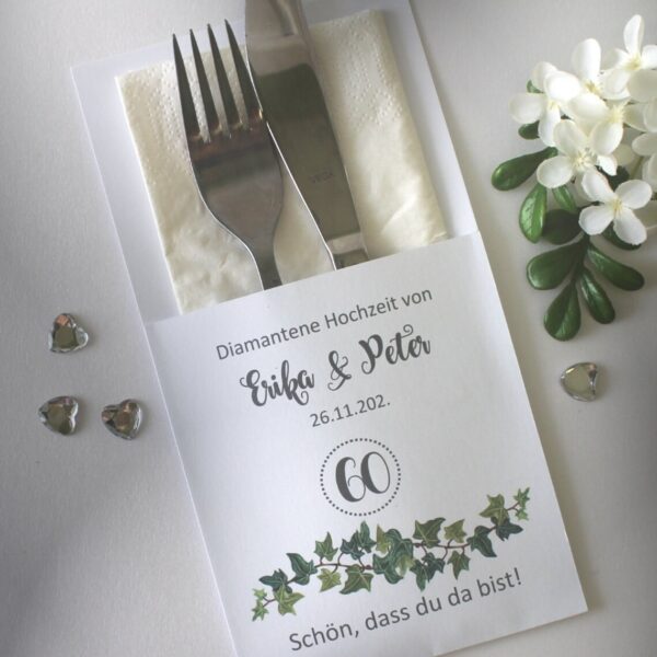 Bestecktasche zur Diamant Hochzeit Efeuranke Design 7161