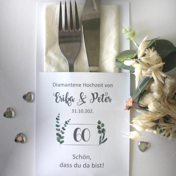 Bestecktasche zur Diamant Hochzeit Eukalyptusrahmen Design 7162