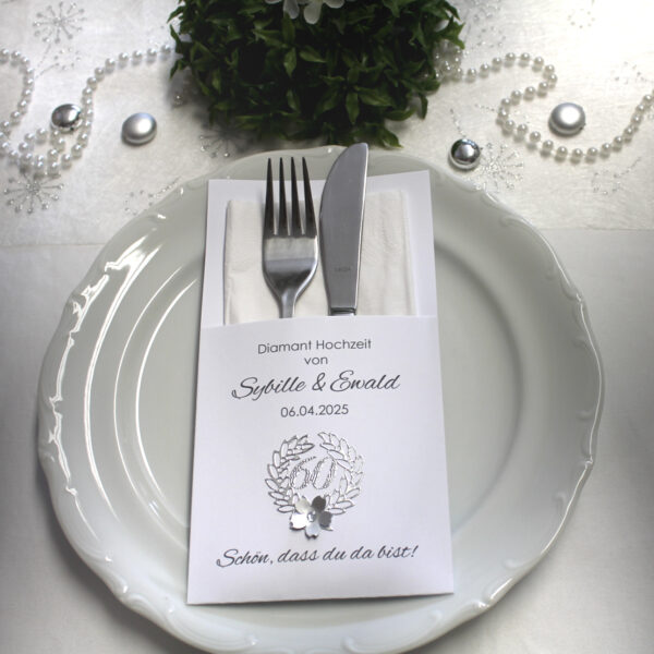 Bestecktasche zur Diamant Hochzeit Zahl 60 mit Blüte Design 7163
