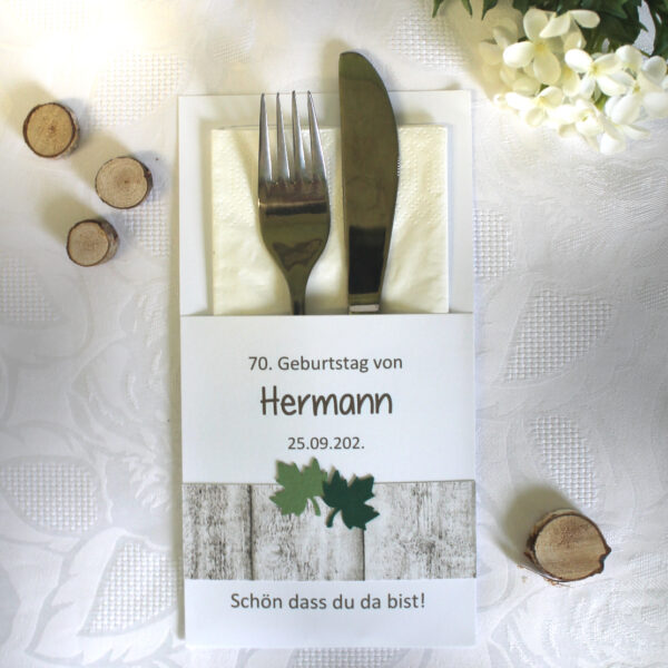 Bestecktasche Holzoptik zum Geburtstag, personalisiert, Design 7204