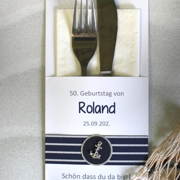 Bestecktasche "Anker Maritim" zum Geburtstag, personalisiert, Design 7205