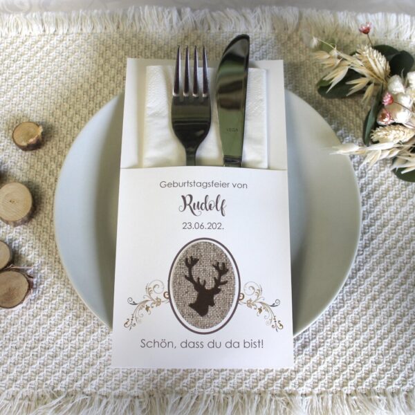 Bestecktasche zum Geburtstag "Hirsch", personalisiert, Design 7211