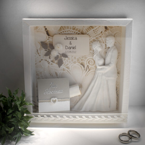 Geschenkschachtel als Rahmen zur "Hochzeit" mit transparentem Schiebedeckel, hochwertige Qualität, personalisiert, Design 8002