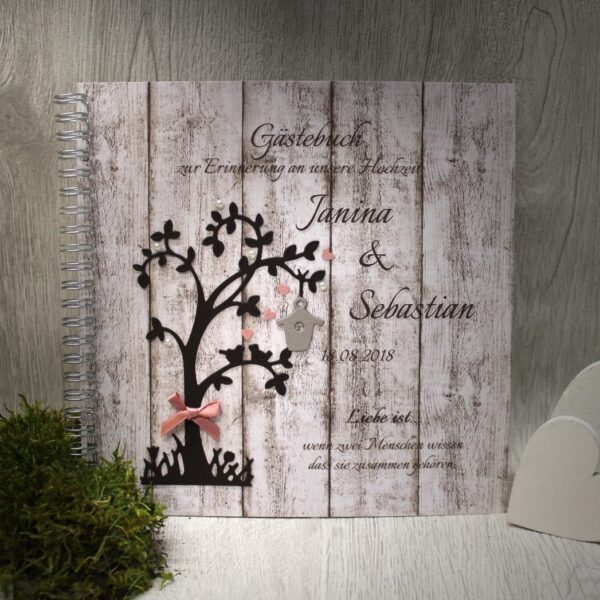 Gästebuch 80028 Holzoptik, Baum in 4 Farben, quadratisch