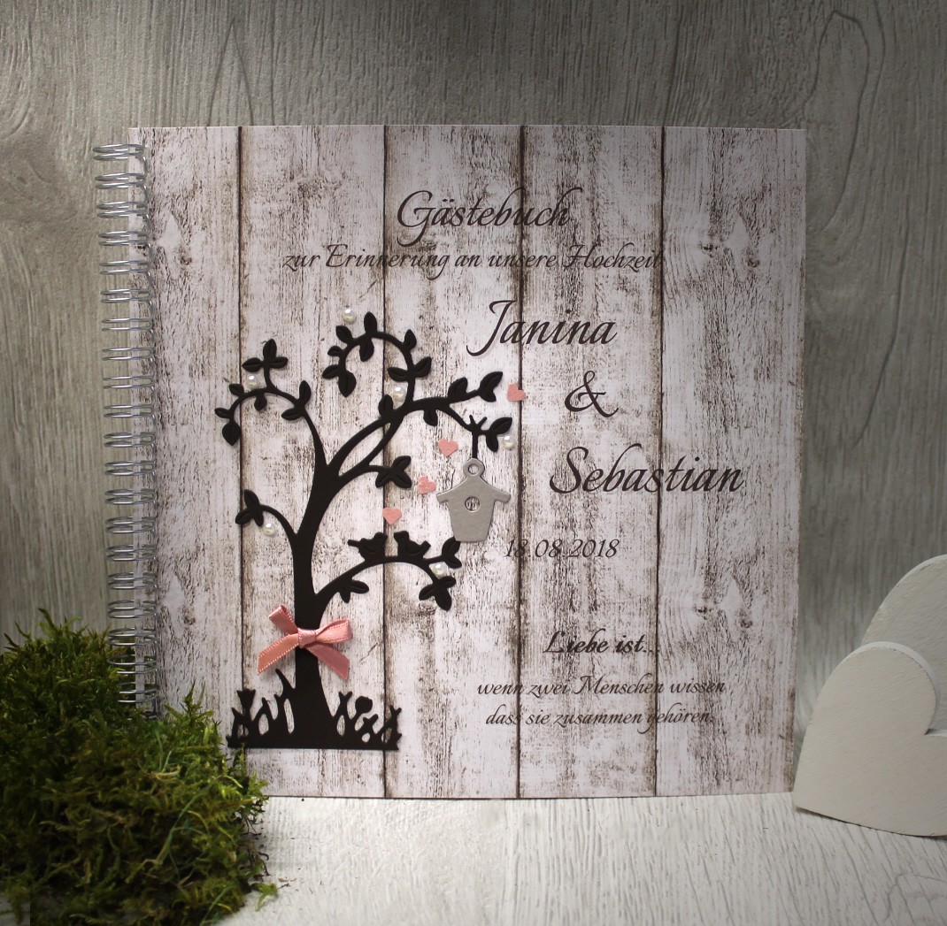 Gästebuch 80028 Holzoptik, Baum in 4 Farben, quadratisch