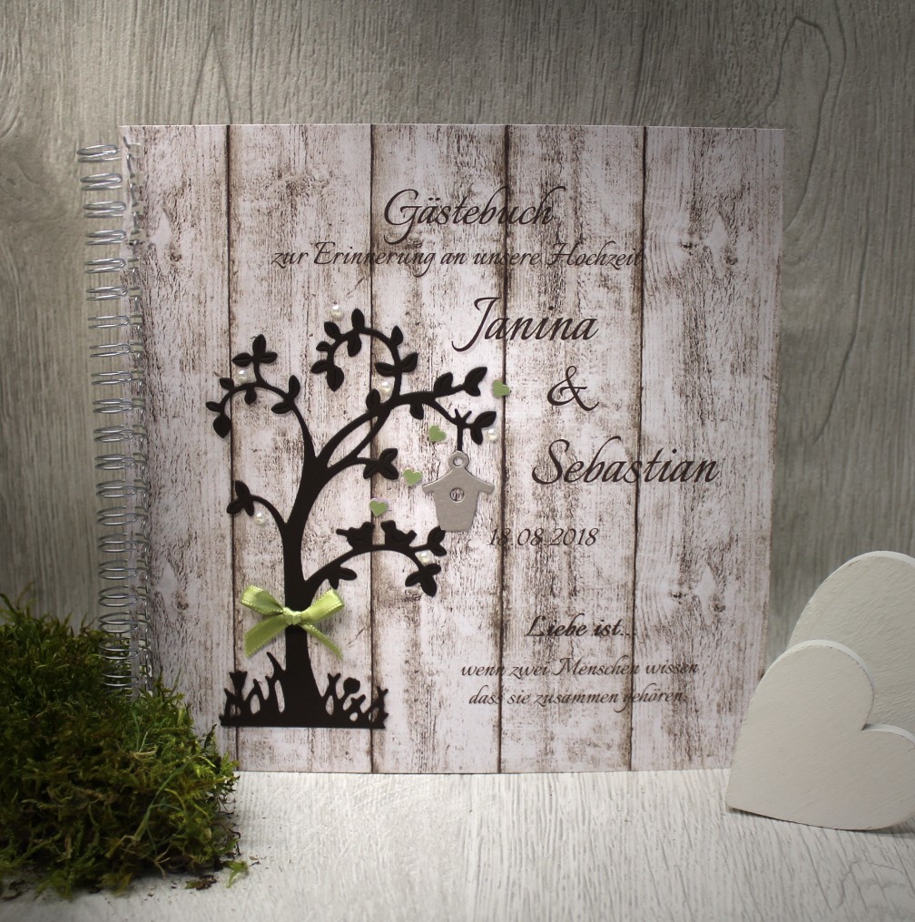 Gästebuch 80028 Holzoptik, Baum in 4 Farben, quadratisch – Bild 2