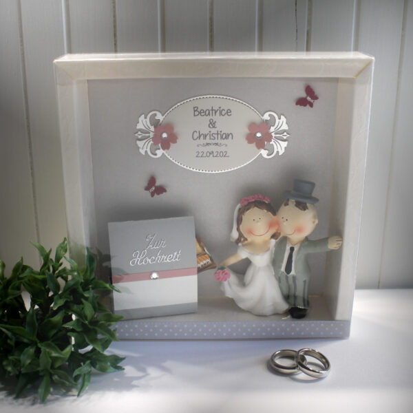 Geschenkschachtel als Rahmen zur "Hochzeit" mit transparentem Schiebedeckel, hochwertige Qualität, personalisiert, Design 8004