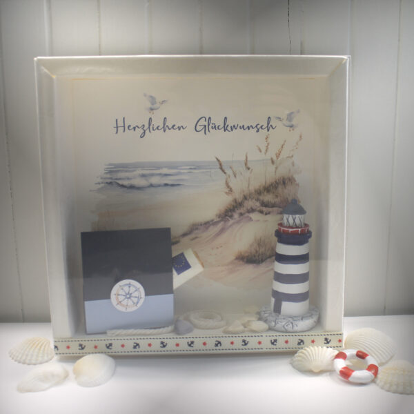 Geschenkschachtel als Rahmen "Maritim" mit transparentem Schiebedeckel zum Geburtstag, hochwertige Qualität Design 8005
