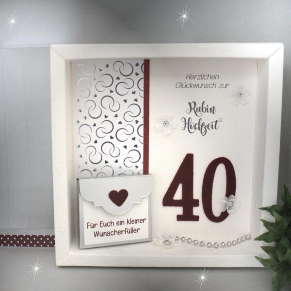 Geschenkschachtel als Rahmen zur Rubin Hochzeit "bordo 40" mit transparentem Schiebedeckel, hochwertige Qualität, Design 8022