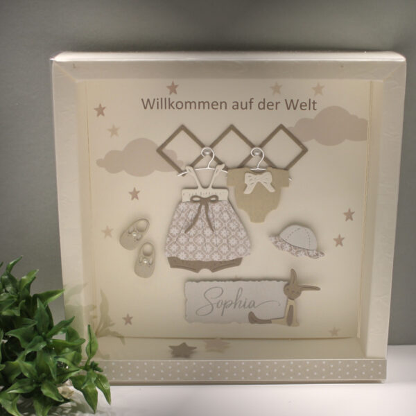 Geschenkschachtel als Rahmen zur "Geburt" Mädchen mit transparentem Schiebedeckel, personalisiert, Design 8027