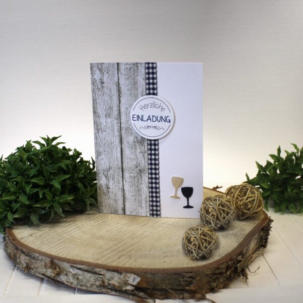 Einladung zum Geburtstag Holzoptik "Gläser" incl. Einlegeblatt & Umschlag Design 95001