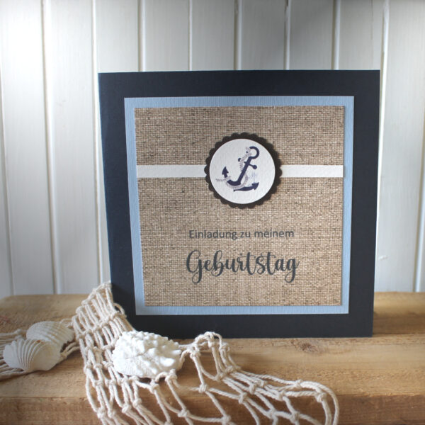 Einladungskarte zum Geburtstag "Anker Maritim" hochwertige Qualität incl. Umschlag & Einlegeblatt Design 95008