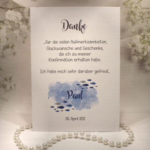 Danksagungskarte "Fisch blau" incl. Text zur Konfirmation, Kommunion oder Taufe Design K30