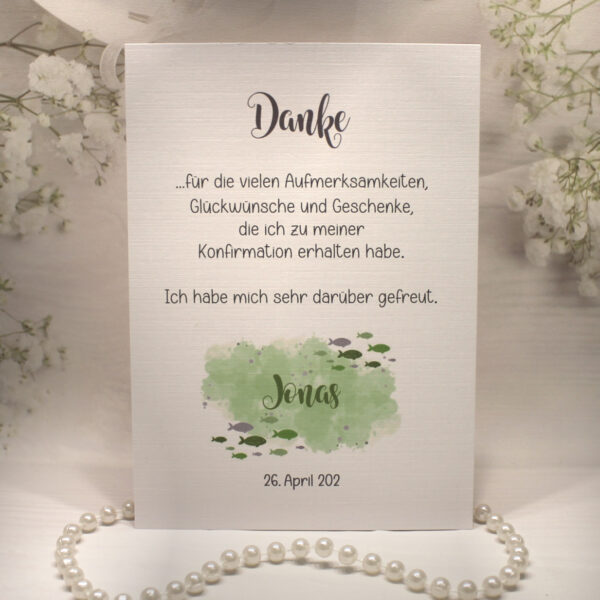 Danksagungskarte "Fisch grün" incl. Text zur Konfirmation, Kommunion oder Taufe Design K30