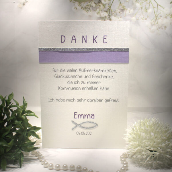 Bastelset DIY "lila" Danksagungskarte incl. Text zur Konfirmation, Kommunion oder Taufe Design K18