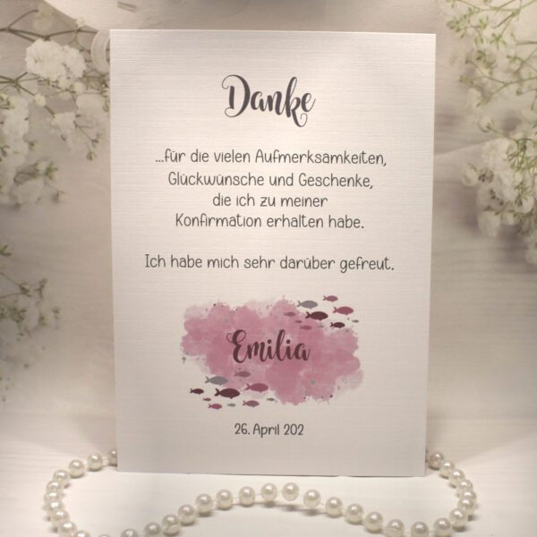 Danksagungskarte "Fisch rosa" incl. Text zur Konfirmation, Kommunion oder Taufe Design K30