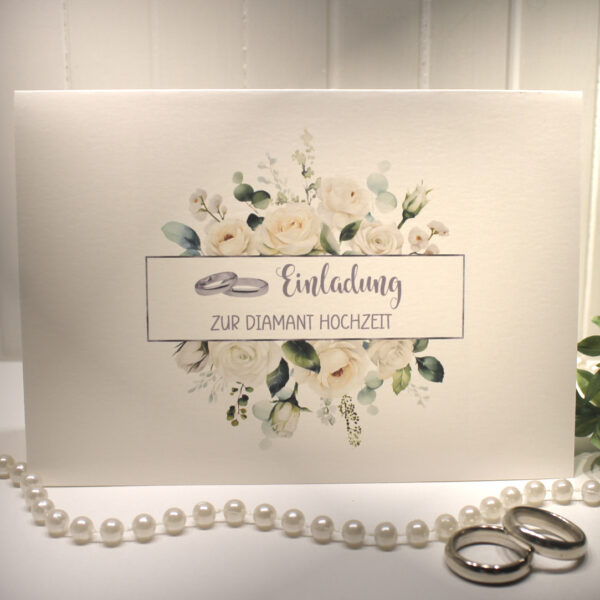 Einladungskarte "Rosen" für Ihre Diamantene Hochzeit, incl. Umschlag zum kleinen Preis Design DI 02