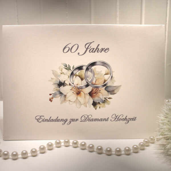 Einladungskarte "Ringe" für Ihre Diamantene Hochzeit, incl. Umschlag zum kleinen Preis Design DI 04