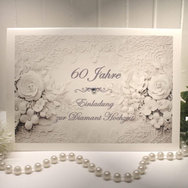 Einladungskarte "Spitze" für Ihre Diamantene Hochzeit, incl. Umschlag zum kleinen Preis Design DI 05