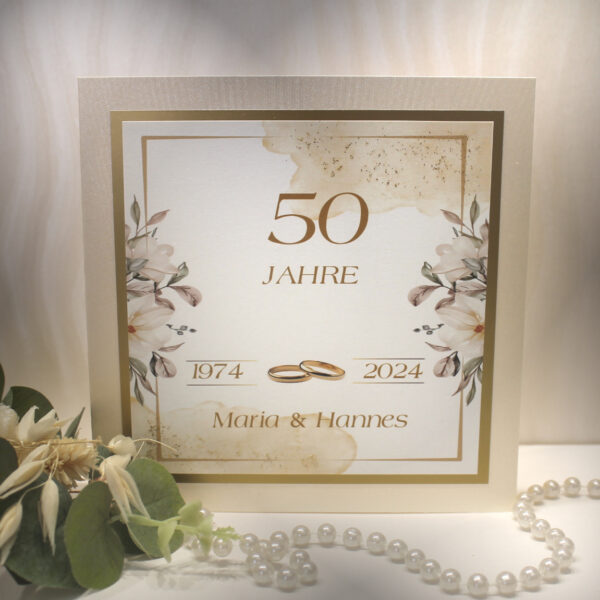 Einladung zur Goldenen Hochzeit incl. Personalisierung, Einlegeblatt & Umschlag Design 12816