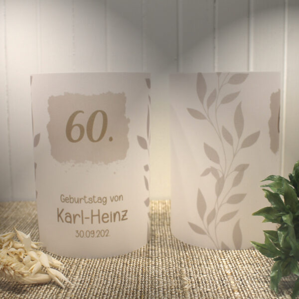 Lichthülle, Windlicht Pergament zum Geburtstag "Blätter" Design GE01 WL