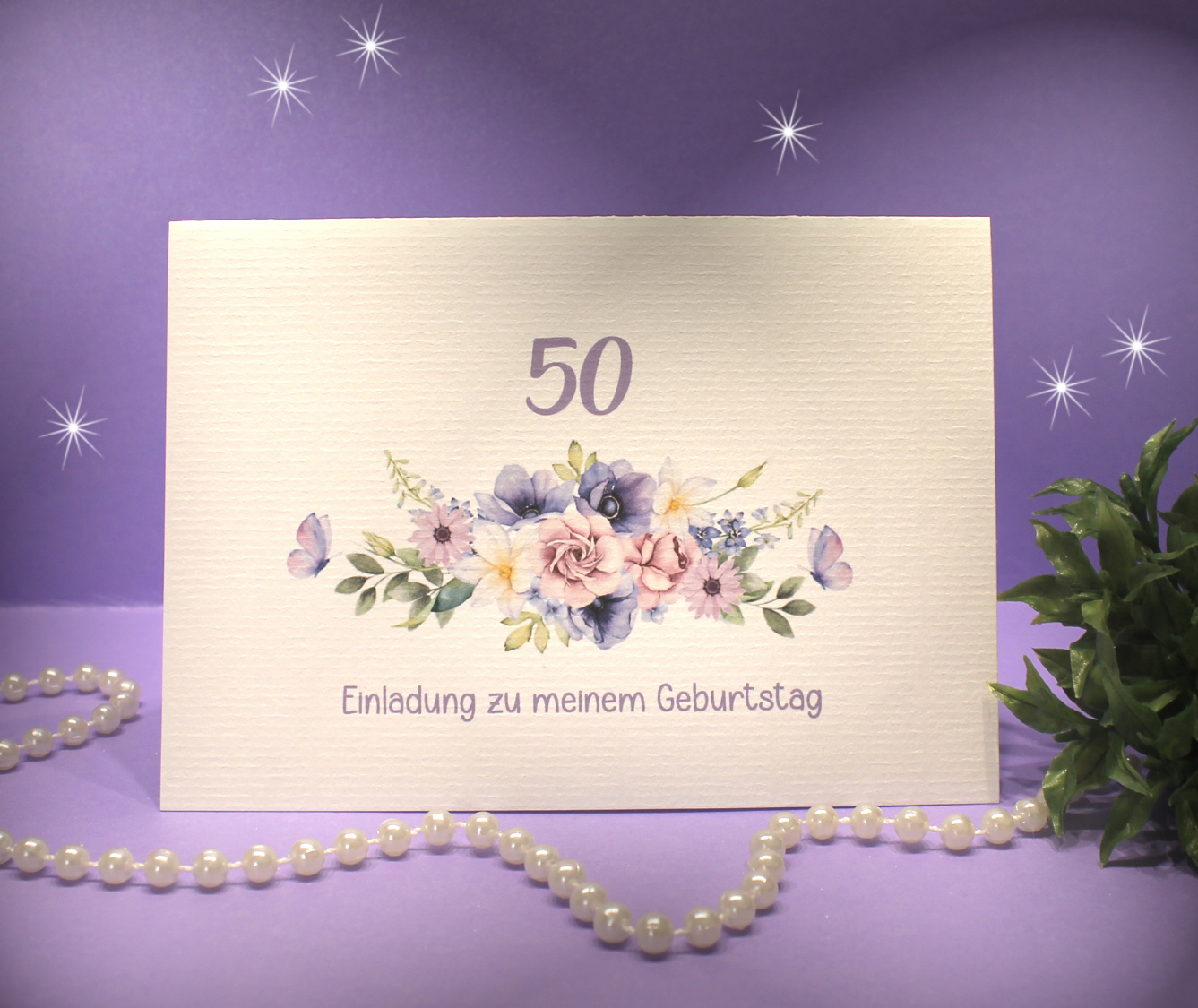 Einladungskarten 10 Stück mit "Blättern" zum Geburtstag incl. Umschlag & Einlegeblatt zum kleinen Preis! Design GE01 – Bild 8