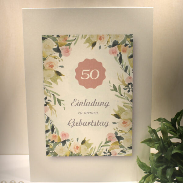 Einladungskarten 10 Stück mit "Blüten altrosa" zum Geburtstag incl. Umschlag & Einlegeblatt zum kleinen Preis! Design GE04