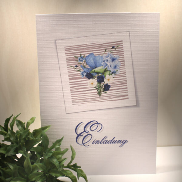 Einladungskarten 10 Stück mit "Blüten blau" zum Geburtstag incl. Umschlag & Einlegeblatt zum kleinen Preis! Design GE05