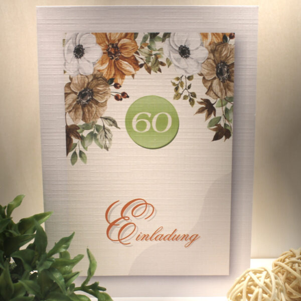 Einladungskarten 10 Stück mit "Blüten orange" zum Geburtstag incl. Umschlag & Einlegeblatt zum kleinen Preis! Design GE06