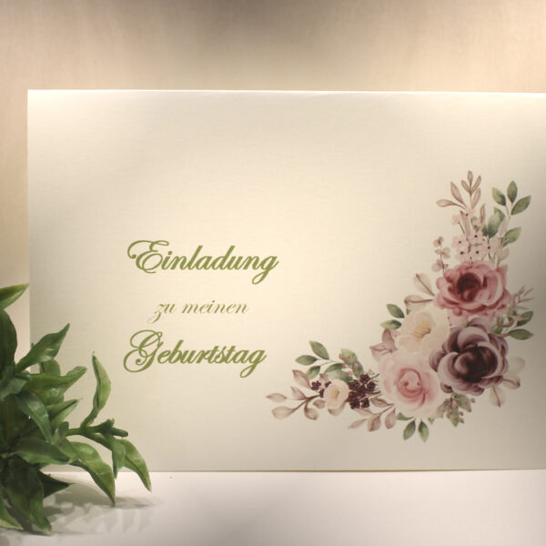 Einladungskarten 10 Stück mit "Blütentraum" zum Geburtstag incl. Umschlag & Einlegeblatt zum kleinen Preis! Design GE07