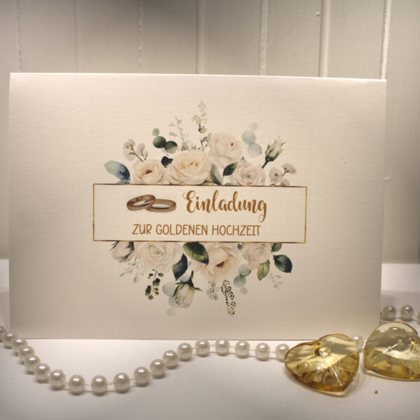 Einladungskarte "Rosen" für Ihre Goldene Hochzeit incl. Umschlag Design GO 02