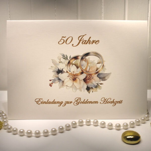 Einladungskarte "Ringe gold" für Ihre Goldene Hochzeit incl. Umschlag Design GO 04