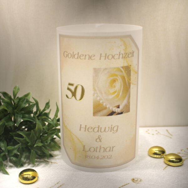 Lichthülle, Windlicht Pergament zur goldenen Hochzeit "Rose" Design GO06 WL
