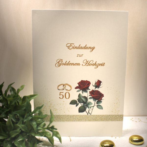 Einladungskarte "Rose bordeauxrot" für Ihre Goldene Hochzeit incl. Umschlag Design GO 07