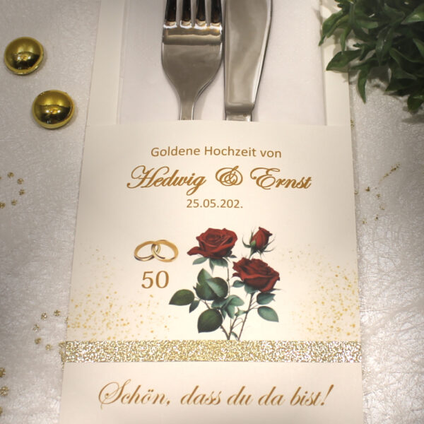 Bestecktasche zur goldenen Hochzeit "Rose bordeauxrot" sehr edel Design GO07 BT