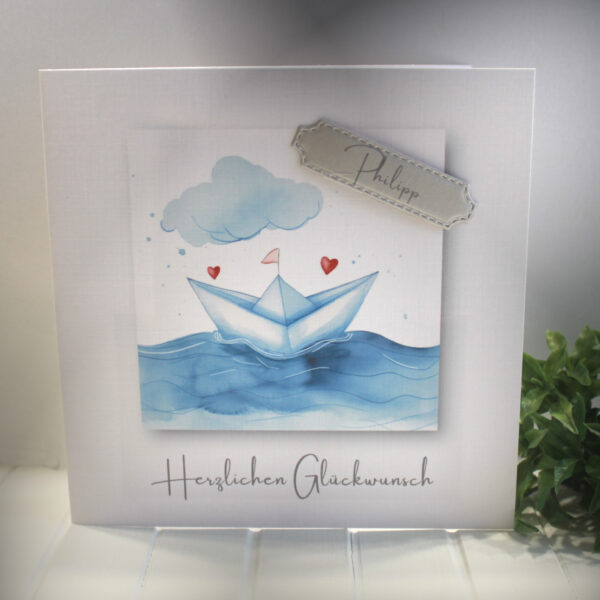 Glückwunschkarte zum Geburtstag Papierboot, mit Personalisierung und auf Wunsch als Geldgeschenk Design 106