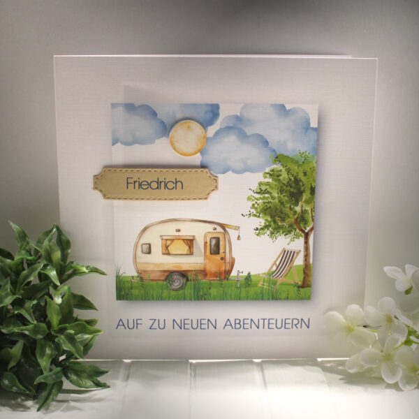 Glückwunschkarte "Camping" mit Personalisierung und auf Wunsch als Geldgeschenk Design 142