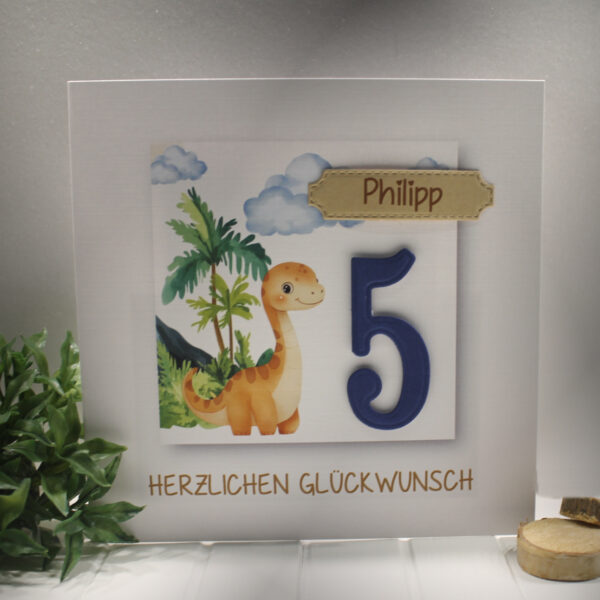 Glückwunschkarte zum Geburtstag Dino, mit Personalisierung und auf Wunsch als Geldgeschenk Design 143