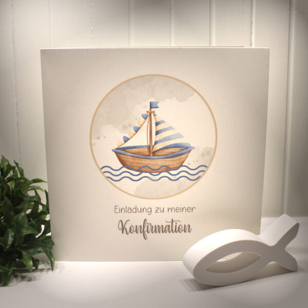 Einladungskarte "Boot" zur Konfirmation-Kommunion-Firmung incl. Umschlag zum kleinen Preis Design K35