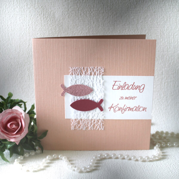 Bastelset DIY Einladung zur Konfirmation, Kommunion oder Firmung „altrosa" incl. Umschlag Design K02