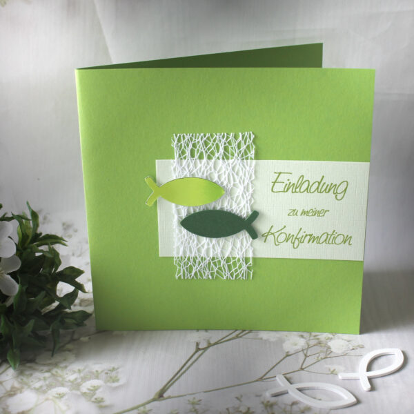 Bastelset DIY Einladung zur Konfirmation, Kommunion oder Firmung „grün" incl. Umschlag Design K02