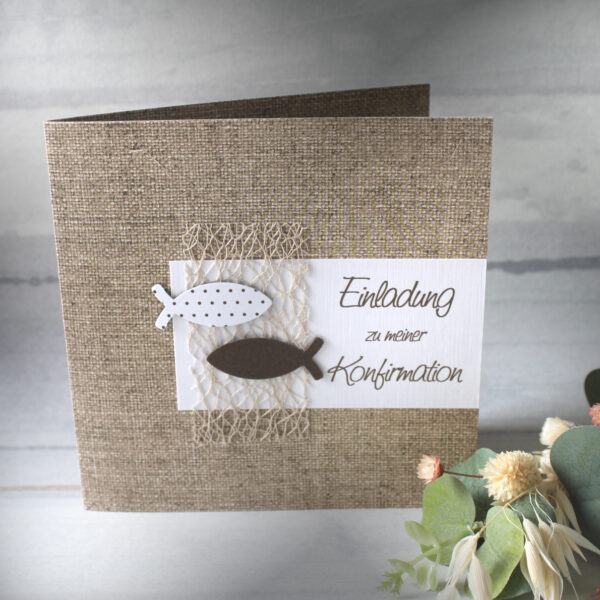 Bastelset DIY Einladung zur Konfirmation, Kommunion oder Firmung „leinen" incl. Umschlag Design K02