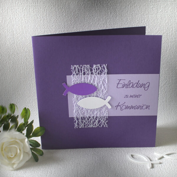 Bastelset DIY Einladung zur Konfirmation, Kommunion oder Firmung „lila" incl. Umschlag Design K02