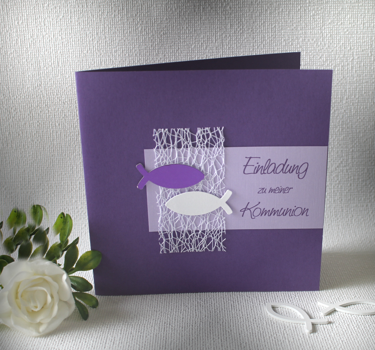 Bastelset DIY Einladung zur Konfirmation, Kommunion oder Firmung „lila" incl. Umschlag Design K02