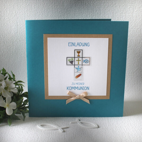 Bastelset DIY Einladung zur Konfirmation, Kommunion, Firmung oder Taufe "Kreuz" incl. Umschlag & Einlegeblatt Design K09