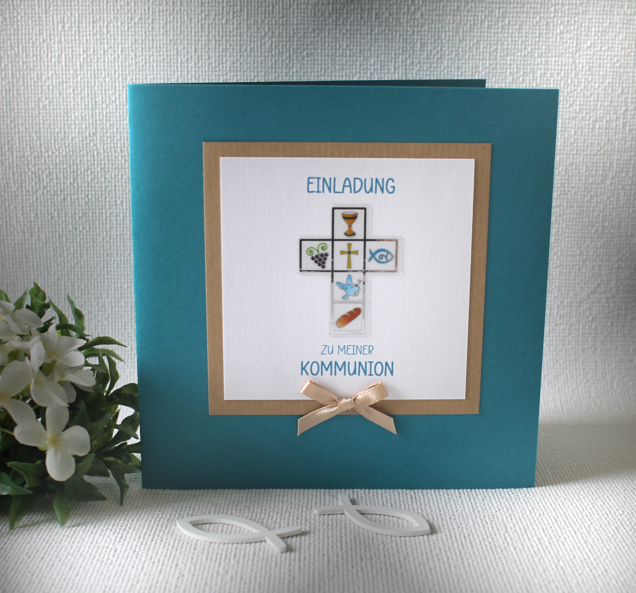 Bastelset DIY Einladung zur Konfirmation, Kommunion, Firmung oder Taufe "Kreuz" incl. Umschlag & Einlegeblatt Design K09