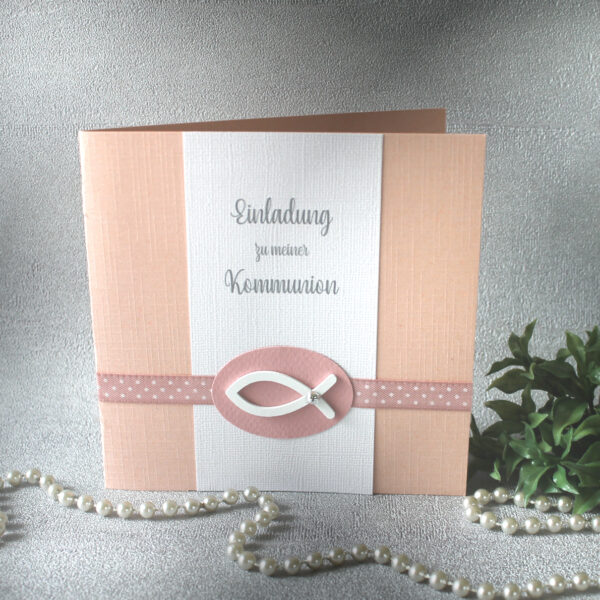 Bastelset DIY Einladung zur Konfirmation, Kommunion oder Firmung "altrosa" incl. Umschlag Design K11