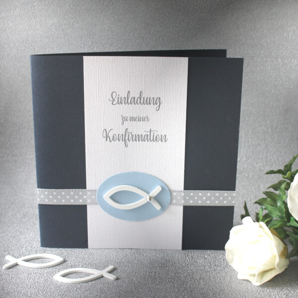 Bastelset DIY Einladung zur Konfirmation, Kommunion oder Firmung "blau" incl. Umschlag Design K11