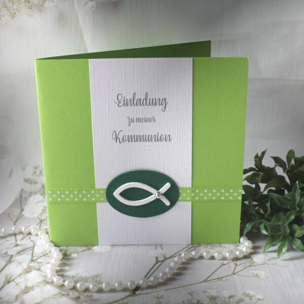 Bastelset DIY Einladung zur Konfirmation, Kommunion oder Firmung "grün" incl. Umschlag Design K11