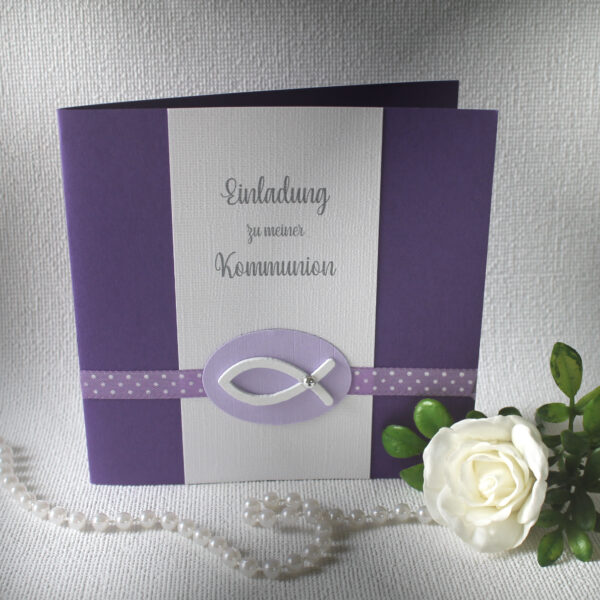 Bastelset DIY Einladung zur Konfirmation, Kommunion oder Firmung "lila" incl. Umschlag Design K11